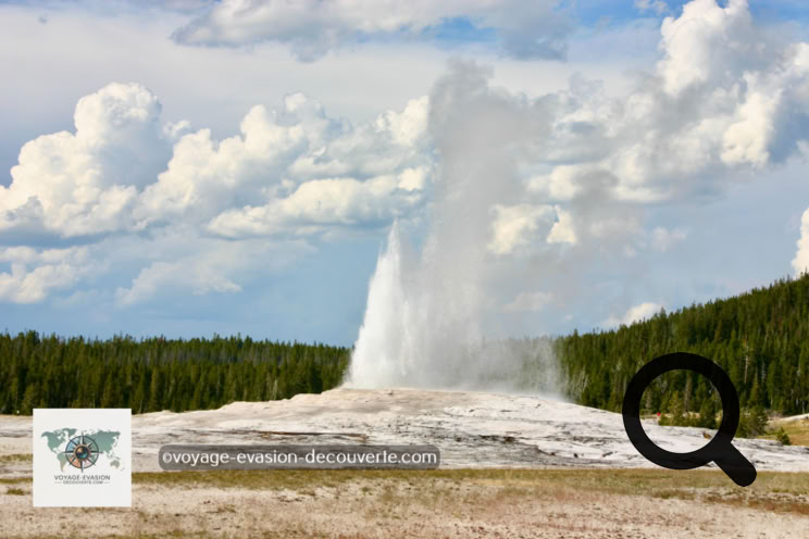 Ce geyser produit l'un des plus grands jets d'eau chaude et de vapeur au monde, avec le Strokkur islandais.  Comment il fonctionne ? Le Old faithful est un geyser de type dit “ en cône “. Sa taille est relativement petite, mais il possède un étroit conduit qui le relie à une nappe phréatique bouillonnante, en contact avec une chambre magmatique géante, le fameux supervolcan du Yellowstone.