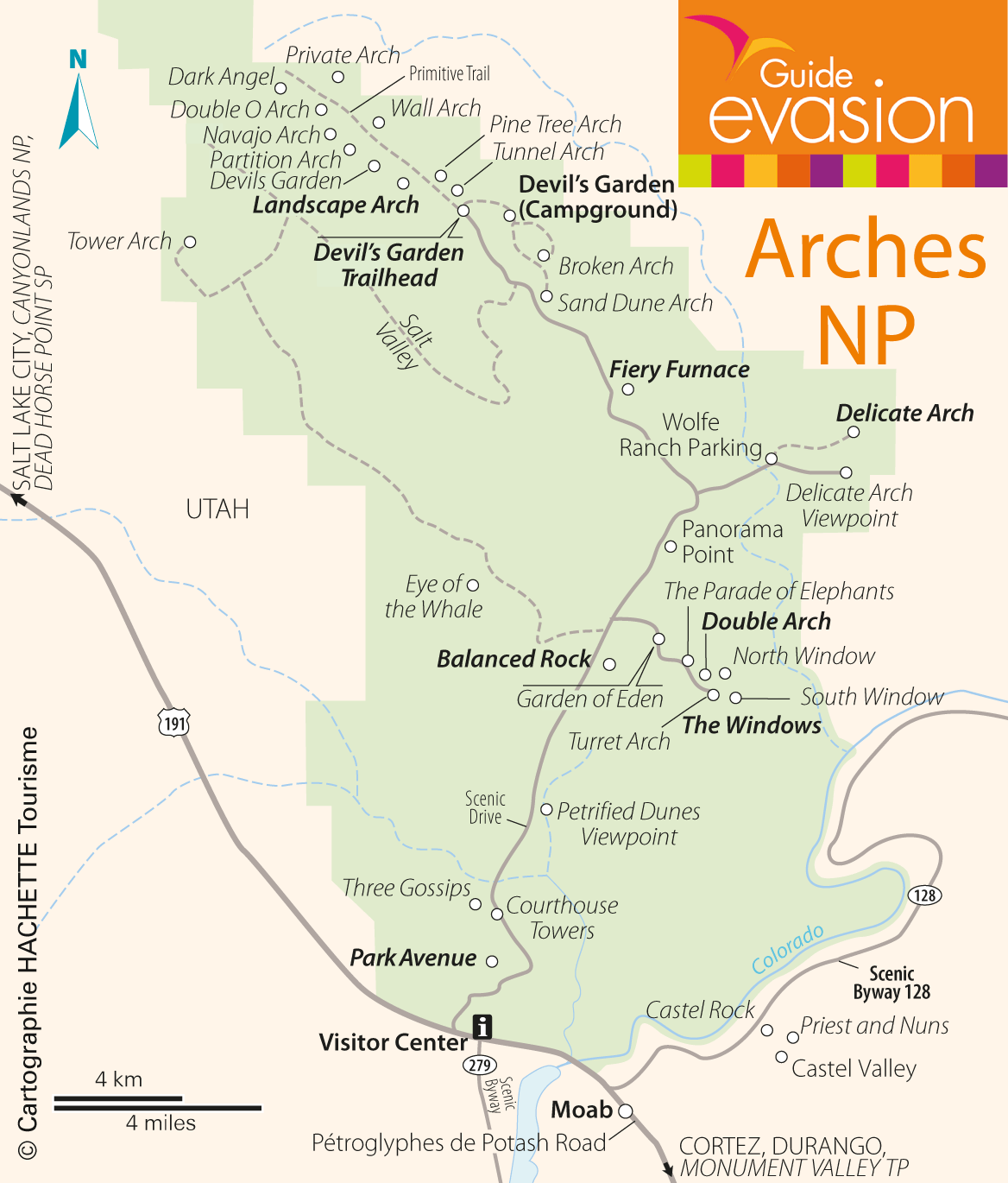 Carte du parc d'Arches National Park