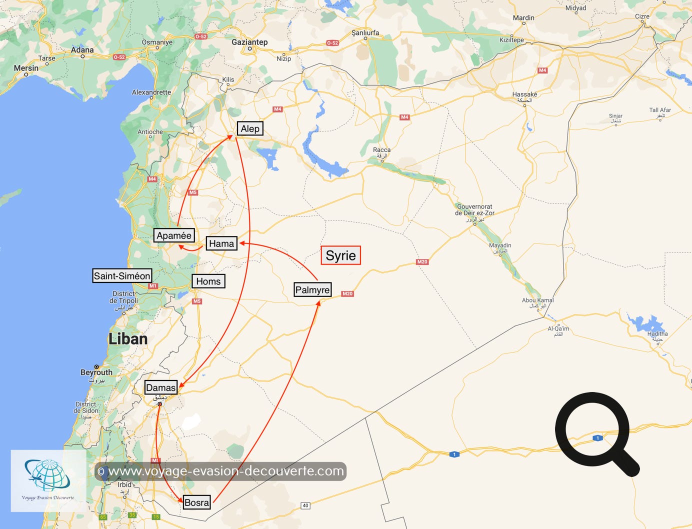 Carte de notre voyage en Syrie