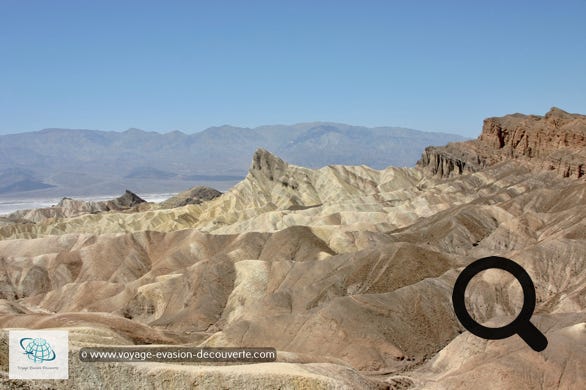 Cette vallée est en plein désert des Mojaves à 2h30 de voiture. Ce désert est l'un des déserts les plus secs au monde. Entre juin et août inclus, la température dépasse presque tous les jours 45 °C et parfois atteint ou excède 50 °C.   Conseil : Ne jamais partir dans Death Valley sans une grande bouteille d’eau par personne.  On ne sait jamais… Une panne !!!