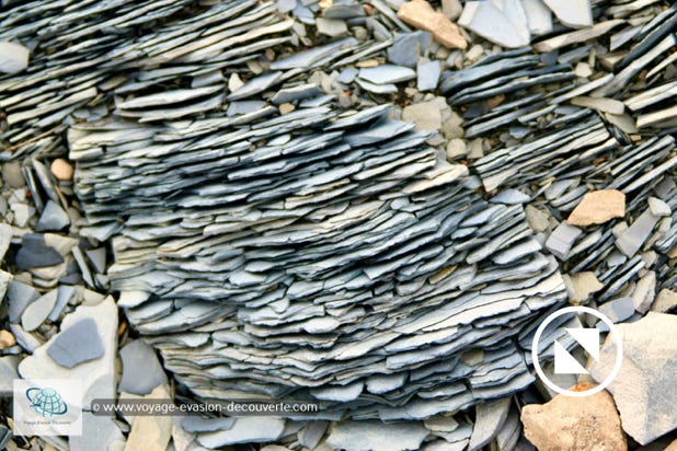 Lors de notre randonnée sur l’île nous marchions sur un tapis de roches éclatées en milliard de petites plaques qui crépitaient sous nos pieds.  Les conditions sont tellement extrêmes qu’avec les différences de températures en été et en hiver, les roches même les plus dures ne résistent pas à l’effet de la cryoclastie. 