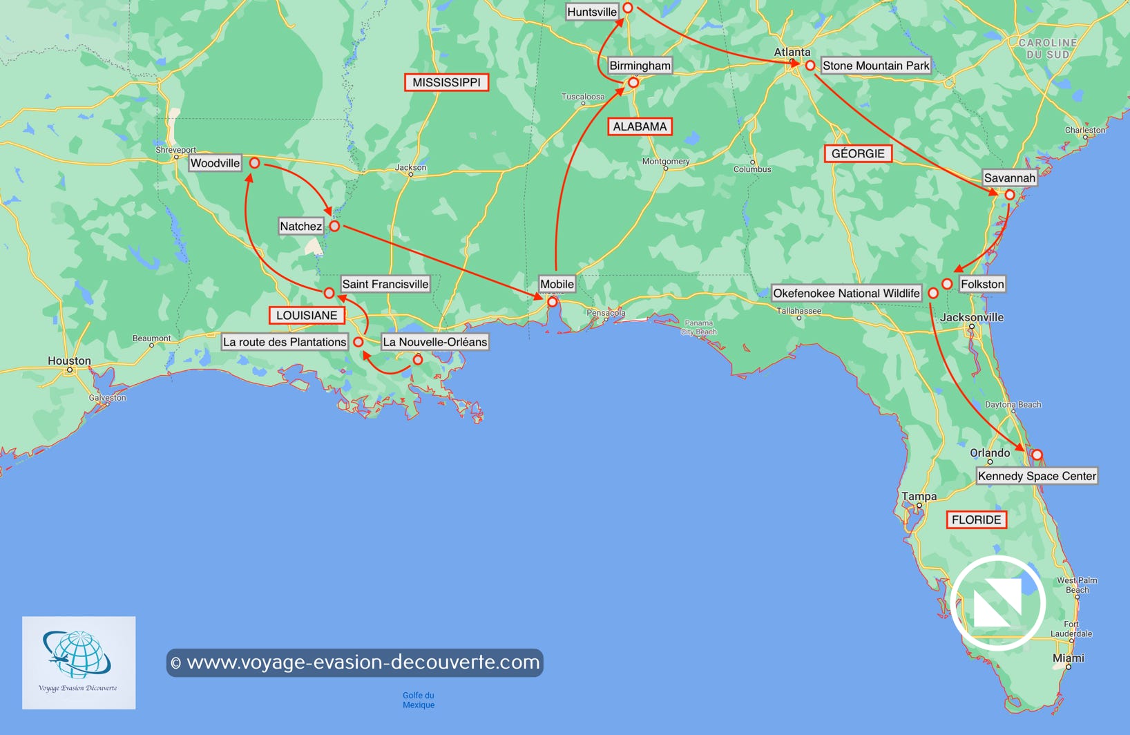 Carte de Notre road trip aux USA