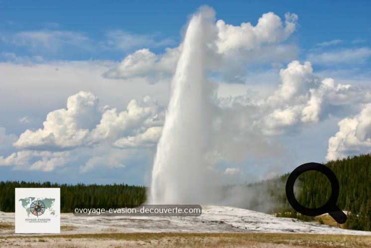 Ce geyser produit l'un des plus grands jets d'eau chaude et de vapeur au monde, avec le Strokkur islandais.  Comment il fonctionne ? Le Old faithful est un geyser de type dit “ en cône “. Sa taille est relativement petite, mais il possède un étroit conduit qui le relie à une nappe phréatique bouillonnante, en contact avec une chambre magmatique géante, le fameux supervolcan du Yellowstone.